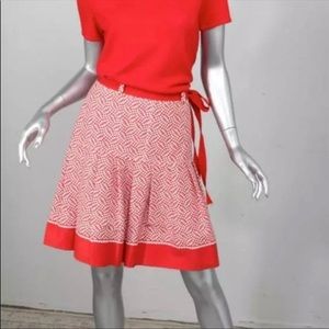 Oscar De La Renta Pleated White & Red Skirt